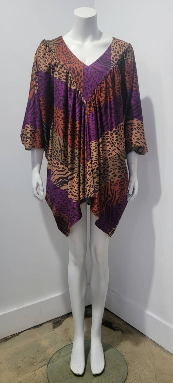 Vintage 70s Cheetah Stripe Animal Print Caftan Mi… - image 2