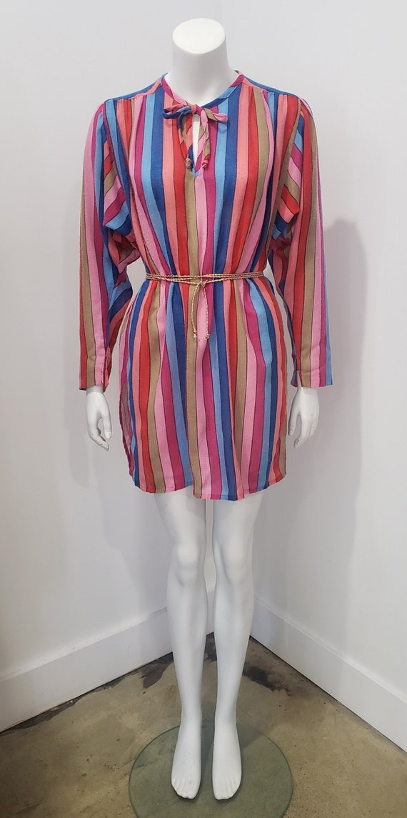 Vintage 70’s Rainbow Woven Stripe Tunic Shirtdress