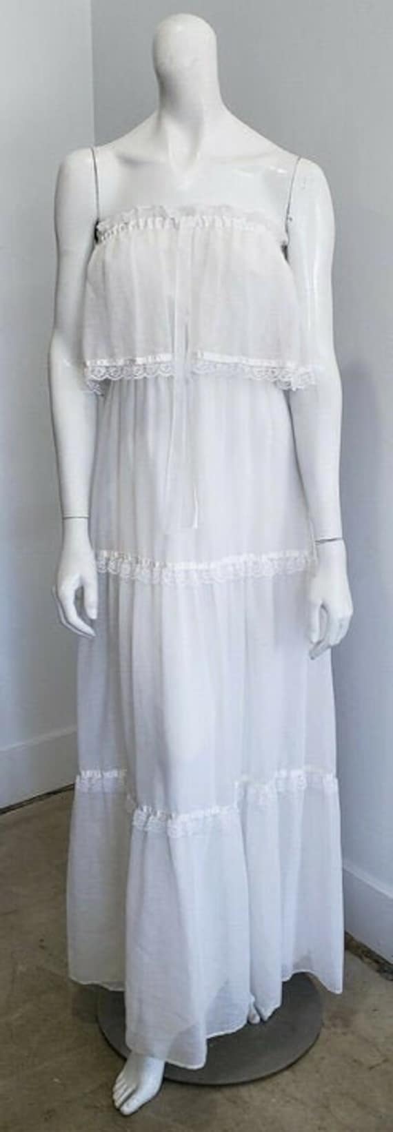 Vintage White Cotton Lace Tiered Boho Wedding Max… - image 1