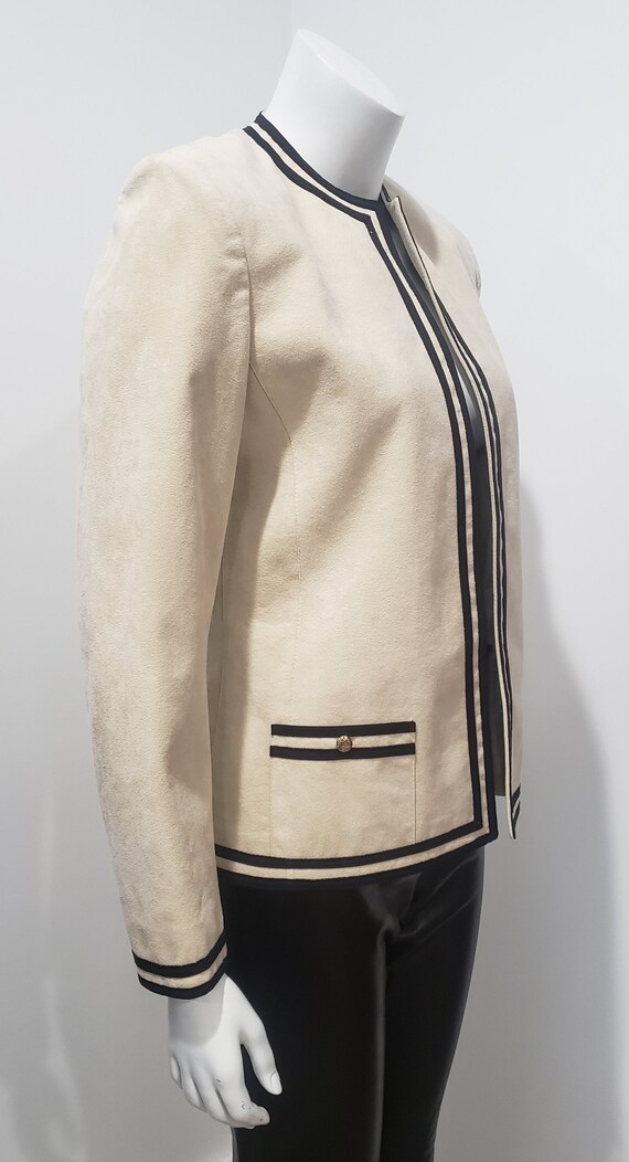 Vintage 80’s Ultrasuede Cream Black Stripe Coat B… - image 8