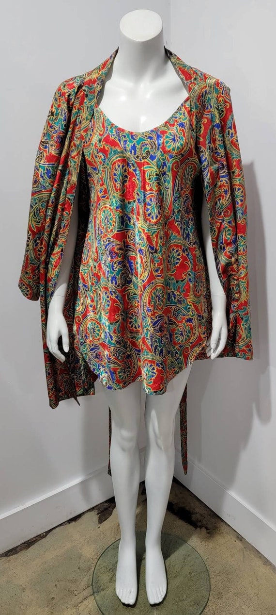 Vintage 80s Baroque Print Slip Dress Kimono Dolman