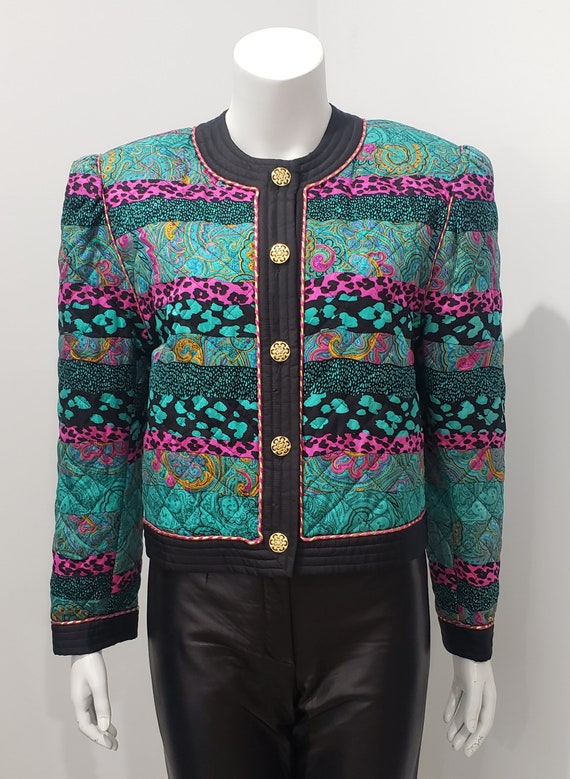 Vintage 80’s Quilted Paisley Animal Print Crop Ja… - image 2