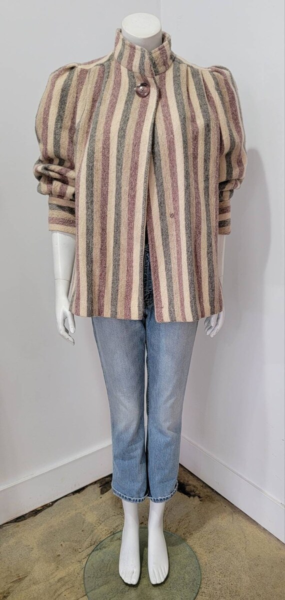 Check Puff Sleeve Woolen Coat