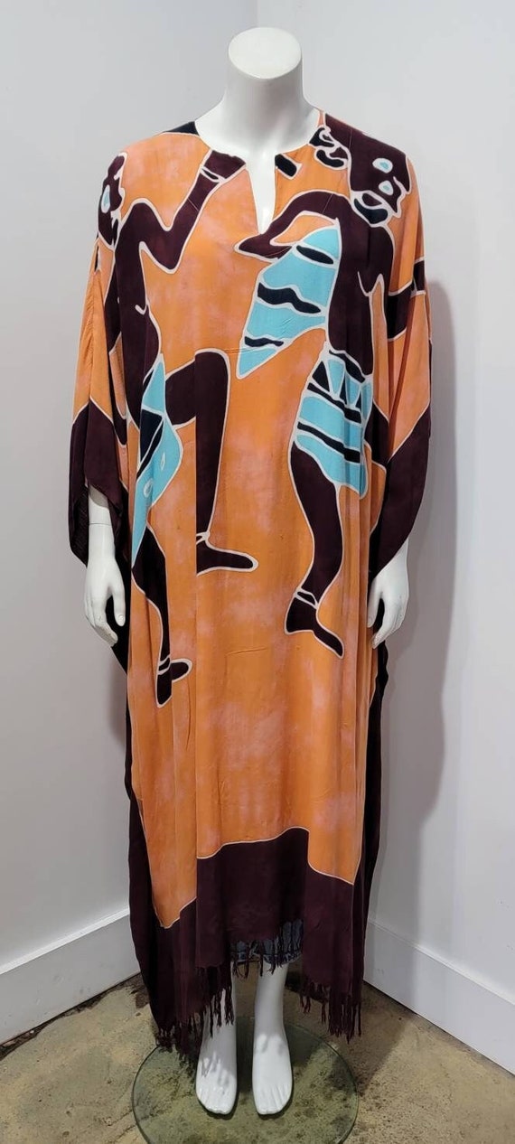 Vintage marble print fringe kaftan dress organic /xl main image 1