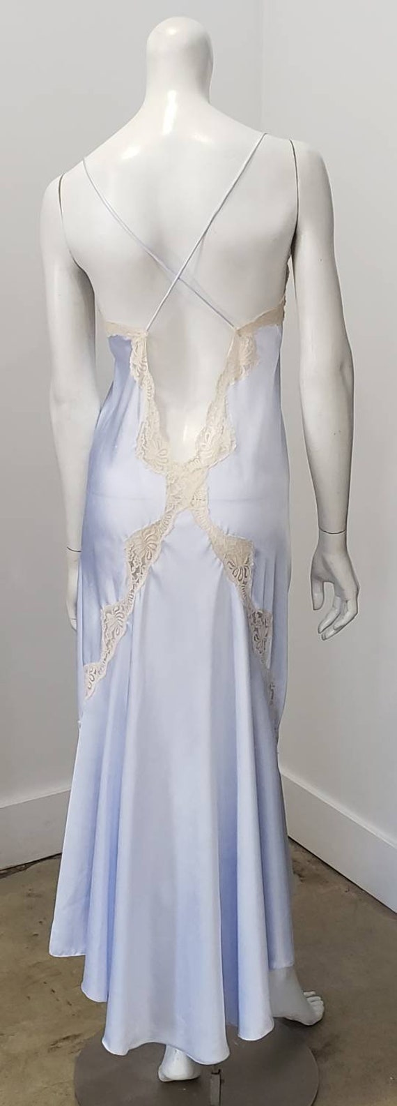 Vintage Glam Powder Blue Deep V Cream Lace Open Ba