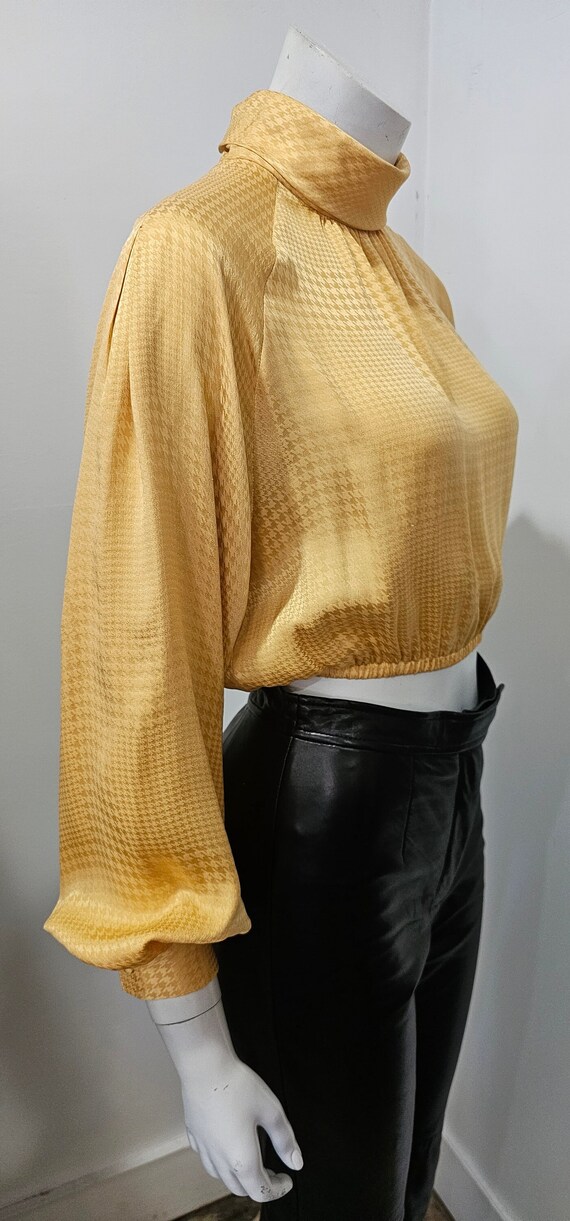 Vintage 80's Honey Yellow Houndstooth Silk Jacquar