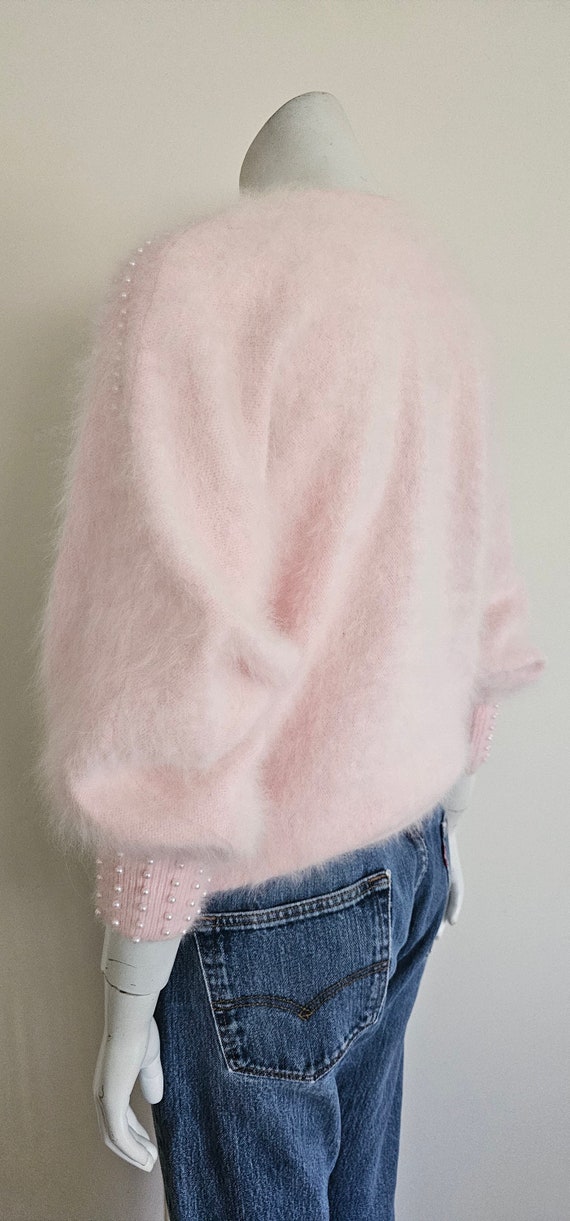 Vintage 80's Pink Angora Pearl Rhinestone Dolman … - image 5