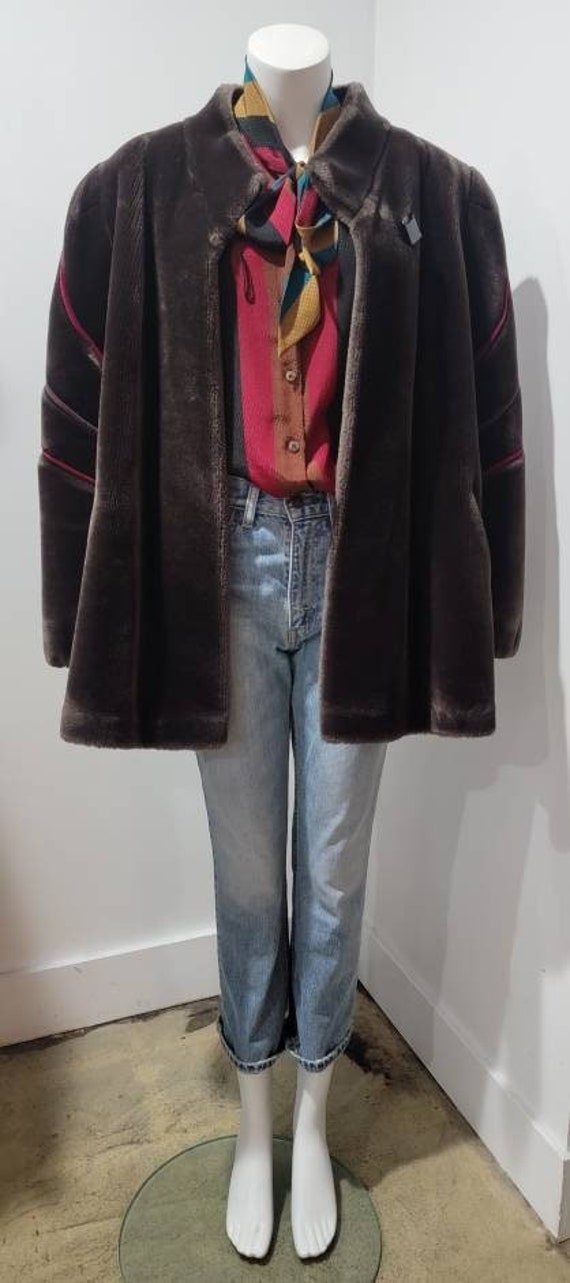 Vintage 70's Faux Fur Mock Neck Swing Winter Coat 