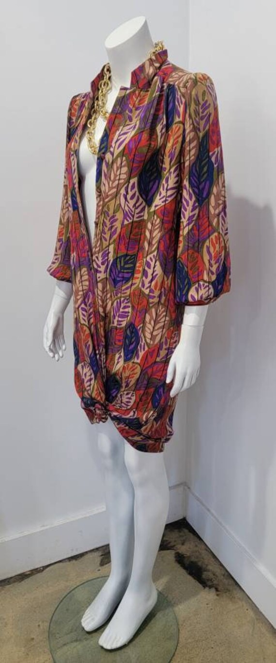 Vintage 70s Abstract Jacquard Leaf Stripe Print H… - image 2