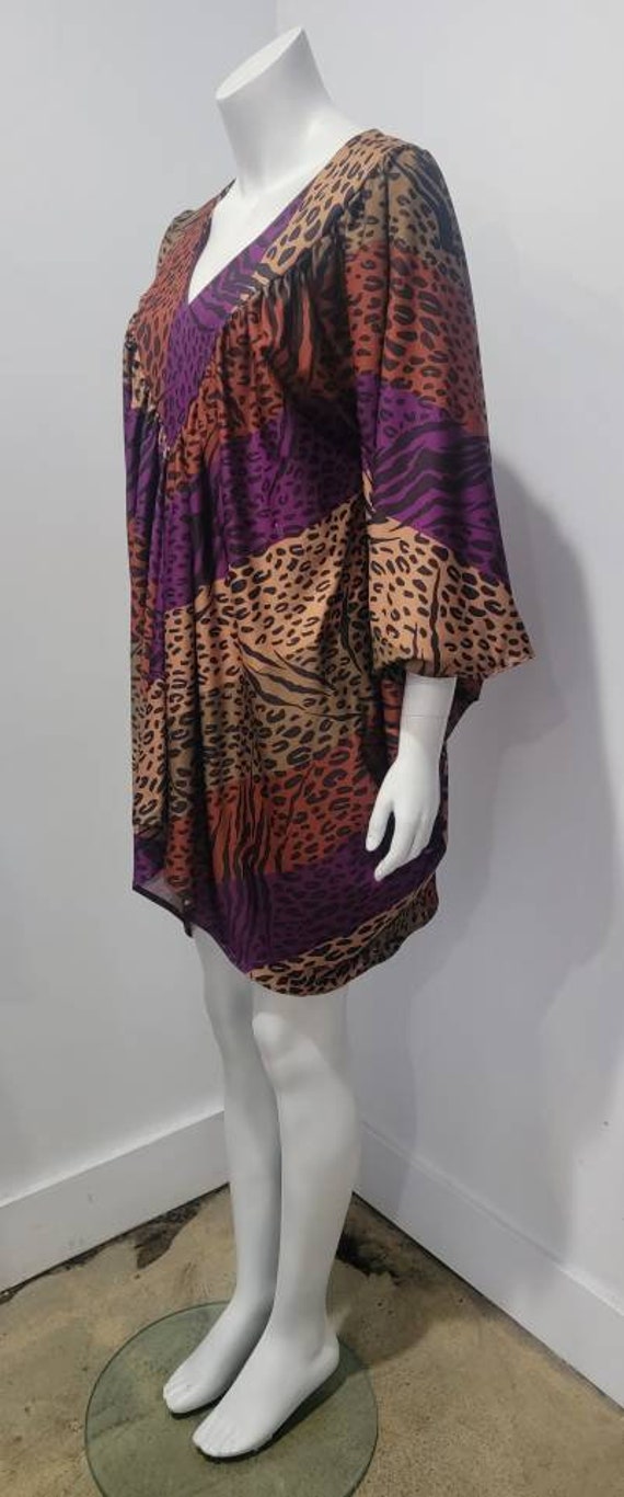 Vintage 70s Cheetah Stripe Animal Print Caftan Mi… - image 3