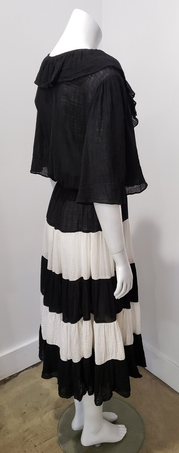 Vintage 70's Black and White Ruffle Tiered Stripe… - image 7