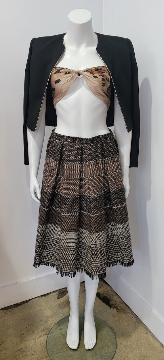 Vintage 70’s Brown Multi Stripe Tweed Black Fringe