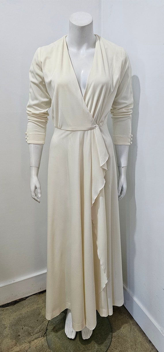 Vintage 70s Cream Cascading Maxi Wedding Bridal Ma