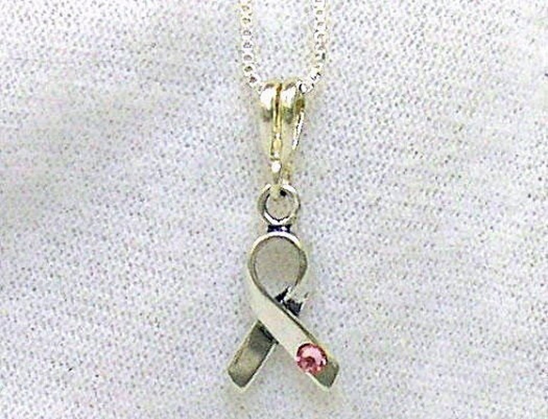 Breast Cancer Ribbon Necklace,cancer Necklace,sterling Silver,survivor Necklace,pink Ribbon