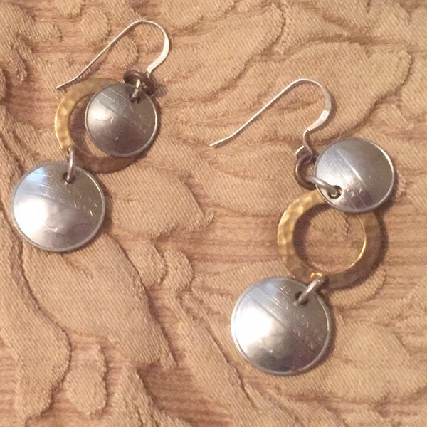 Dutch Coins & Brass Earrings,dangle earrings,coin jewelry,Dutch guilder coin jewelry,one of a kind,earrings,jewelry,handmade Guilder jewelry