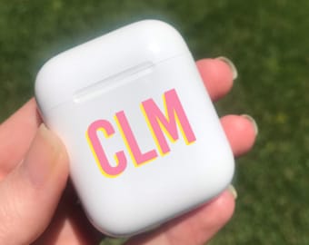 Double Layer Three Letter Monogram Airpod Decal | Two Color Monogram Decal | Customizable Vinyl Decal | Shadow Monogram for Airpods