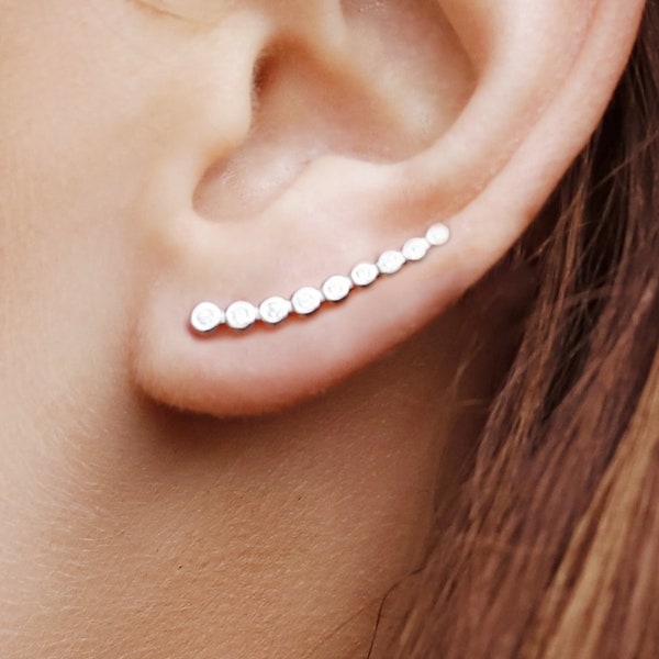 Ear Climbers, Simple Earrings, Ear Crawlers, Ear Climber Earrings, Sterling Silver Earrings, Geometric Earrings,Minimalist Earrings, 9 stone