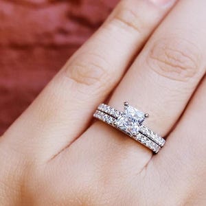 Sterling Silver Princess Cut CZ Solitaire Ring Set
