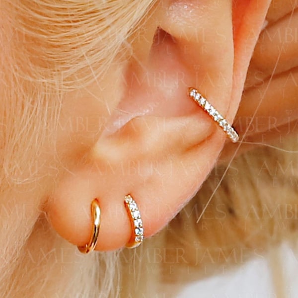 Huggie Creolen Ohrringe • Muschel gold Creolen • Knorpel Creolen • Creolen • Silber Pave Ring Creolen • Tragus Creolen • kleine Helix Creolen