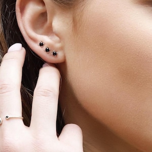 Tiny Black CZ Stud Earrings – Sterling Silver Minimalist Set