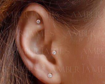 Pendiente labret de oro de 9 quilates: Pendiente pequeño para hélix, tragus o concha (22 g)
