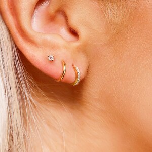 Créoles Huggie Lot de 3 boucles d'oreilles créoles en cartilage créoles créoles anneau pavé d'argent créoles tragus petites créoles hélicoïdales image 6