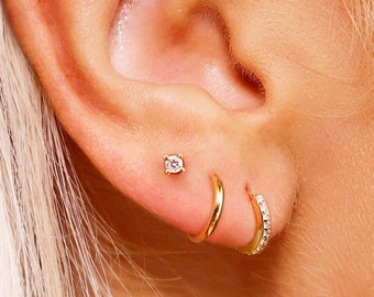 Huggie Hoop Earrings • Set of 3 earrings • cartilage hoop • hoop earrings • silver pave ring hoop • tragus hoop • small helix hoop