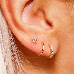 Créoles Huggie Lot de 3 boucles d'oreilles créoles en cartilage créoles créoles anneau pavé d'argent créoles tragus petites créoles hélicoïdales image 1