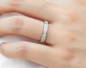 Lottie - 925 Sterling Silver Princess Full Eternity Wedding Engagement Rings Band for Women