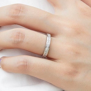 Lottie - 925 Sterling Silver Princess Full Eternity Wedding Engagement Rings Band for Women