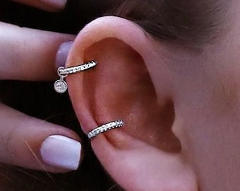 Pendientes de aro Huggie • aro de caracola de oro • aro de cartílago • pendientes de aro • aro de anillo pavé de plata • aro de tragus • aro de hélice pequeña