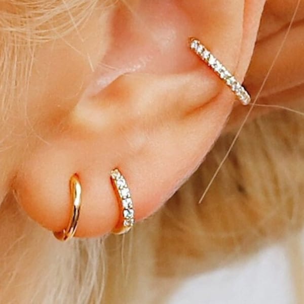 Huggie Hoop Earrings • gold conch hoop • cartilage hoop • hoop earrings • silver pave ring hoop • tragus hoop • small helix hoop