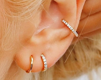 Huggie Creolen Ohrringe • Muschel gold Creolen • Knorpel Creolen • Creolen • Silber Pave Ring Creolen • Tragus Creolen • kleine Helix Creolen