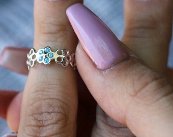 Bague infinity fleurs myosotis en argent sterling, bague fleur, bague florale, cadeau pour elle, bague à superposer