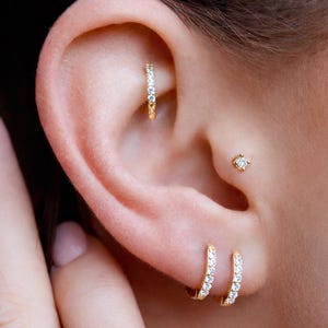 Huggie Hoop Earrings • gold conch hoop • cartilage hoop • hoop earrings • silver pave ring hoop • tragus hoop • small helix hoop