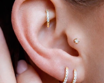 Huggie Hoop Earrings • gold conch hoop • cartilage hoop • hoop earrings • silver pave ring hoop • tragus hoop • small helix hoop