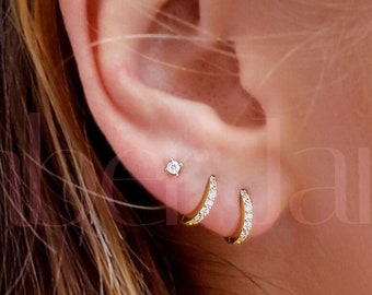 Huggie Hoop Earrings • gold conch hoop • cartilage hoop • hoop earrings • silver pave ring hoop • tragus hoop • small helix hoop