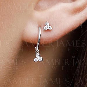 Set gouden hoepel en CZ-clusteroorbellen • Kleine kraakbeenstekers • Helix-tragusoorbellen • Minimalistische stapelsieraden