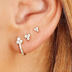 Ensemble minimaliste de créoles et/ou de clous Huggie • petites créoles • créoles ouvertes • créoles délicates • créoles en argent • boucles d'oreilles huggie