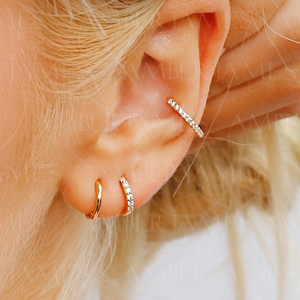 Huggie Hoop Earrings • gold conch hoop • cartilage hoop • hoop earrings • silver pave ring hoop • tragus hoop • small helix hoop