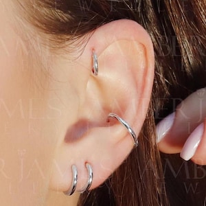 Plain Huggie Hoop Earrings • gold hoop • 18K gold plated earrings • hoop earrings • silver huggie earrings, silver hoop earrings, Silver