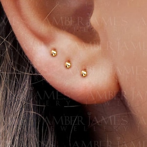 Tiny Ball Stud Earrings in Sterling Silver, Barely Visible Stud Earrings, Teeny Earrings, Dainty Studs Earrings, 18K Gold Sterling Silver