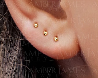 Pendientes de bola diminutos en plata de ley, pendientes casi invisibles, pendientes pequeños, pendientes delicados, plata de ley y oro de 18 quilates