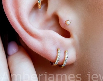 Huggie Creolen Ohrringe • Muschel gold Creolen • Knorpel Creolen • Creolen • Silber Pave Ring Creolen • Tragus Creolen • kleine Helix Creolen