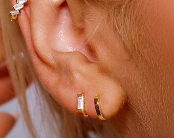 Huggie Hoop Earrings • gold baguette hoop • cartilage hoop • hoop earrings • silver huggie hoop • tiny hoop • small helix hoop