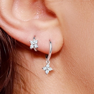 Minimalist Flower Huggie Hoops • small hoop earrings • tiny hoop earrings • dainty hoops • silver hoops • huggie hoop earrings