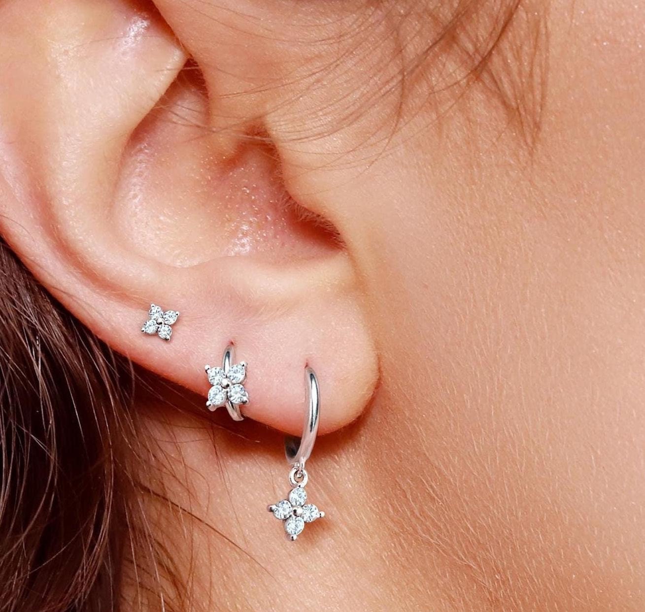 POPLYKE Sterling Silber Blumen Ohrringe | Kleine Huggie Hoops Mit Sonnenblume | Hypoallergen & Im Geschenkkarton