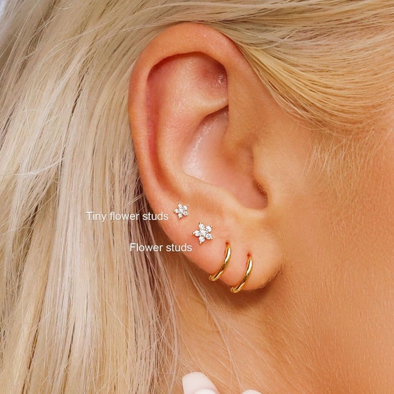 Small Stud Earrings, Tiny Gold Stud, 18K Gold Plated, 4mm, 3mm