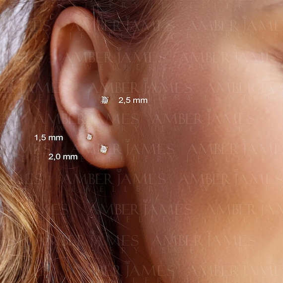 9K Real Gold CZ Stud Earrings, Mini Studs, 100% Recycled Gold, 9ct Gold Studs, Tiny Studs, 2mm, 2.5mm, 3mm, 4mm, Hypoallergenic