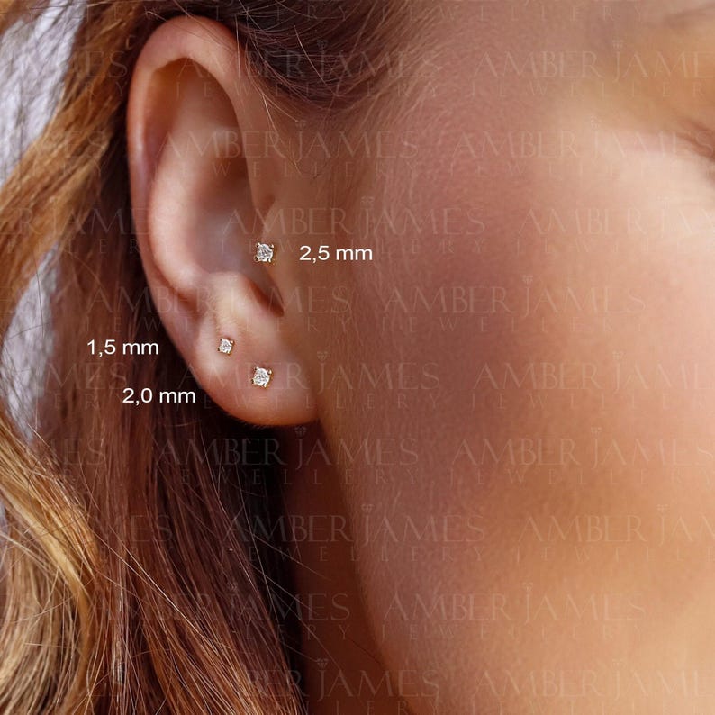 9K Real Gold Tiny Stud Earrings, Mini Studs, 9ct Gold Studs, Tiny Studs, 2mm, 3mm, Hypoallergenic image 2